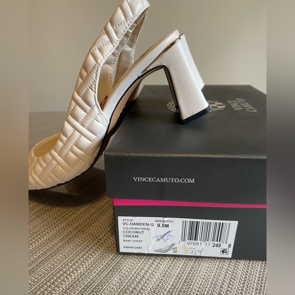 New in box Vince Camuto Leather Cream White Quilted Slingback Heels size 9.5 - Picture 8 of 9
